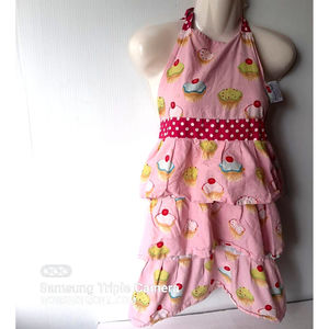 Pink Apron Cupcake Gourmet Club Polka Dots Layered Ruffles Dessert Cherry Baking